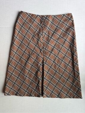 Sinequanone beige brown red black plaid midi skirt preppy academia office 90’s